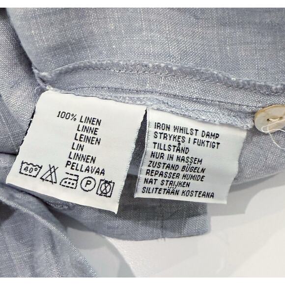 Vintage 90s Square Neck Tank Top Size 40 Large Blue 100% Linen Back Button Close - Picture 14 of 16